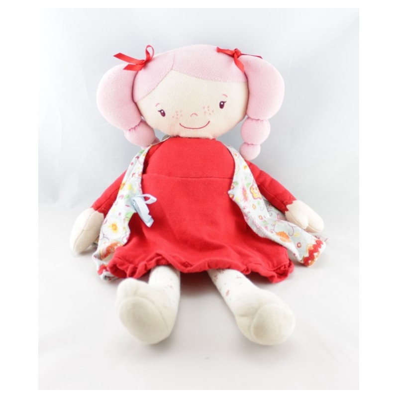 Doudou poupée chiffon rose orange fleur COROLLE 