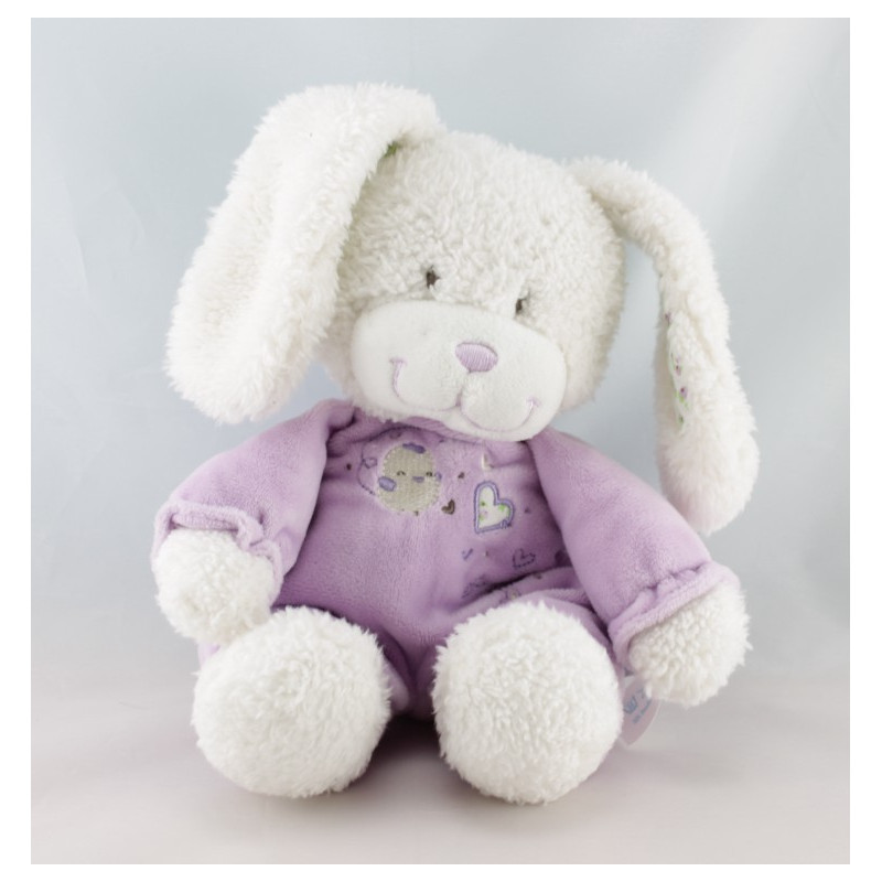 Doudou lapin blanc robe rose bleu papillon TEX BABY