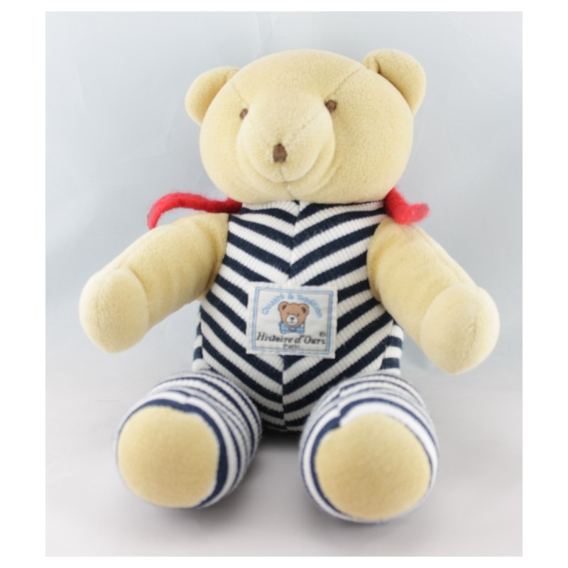 Doudou ours beige bleu marine noeud rouge HISTOIRE D'OURS