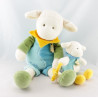 Doudou et compagnie Simon mouton bleu vert col jaune avec bébé 