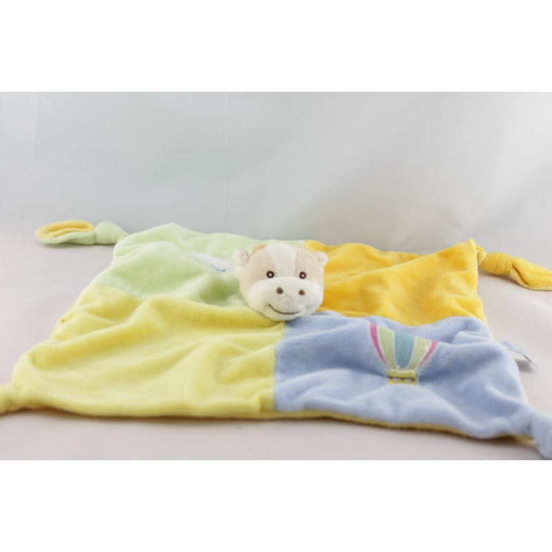 Doudou plat vache jaune vert rose bleu nuage GIPSY