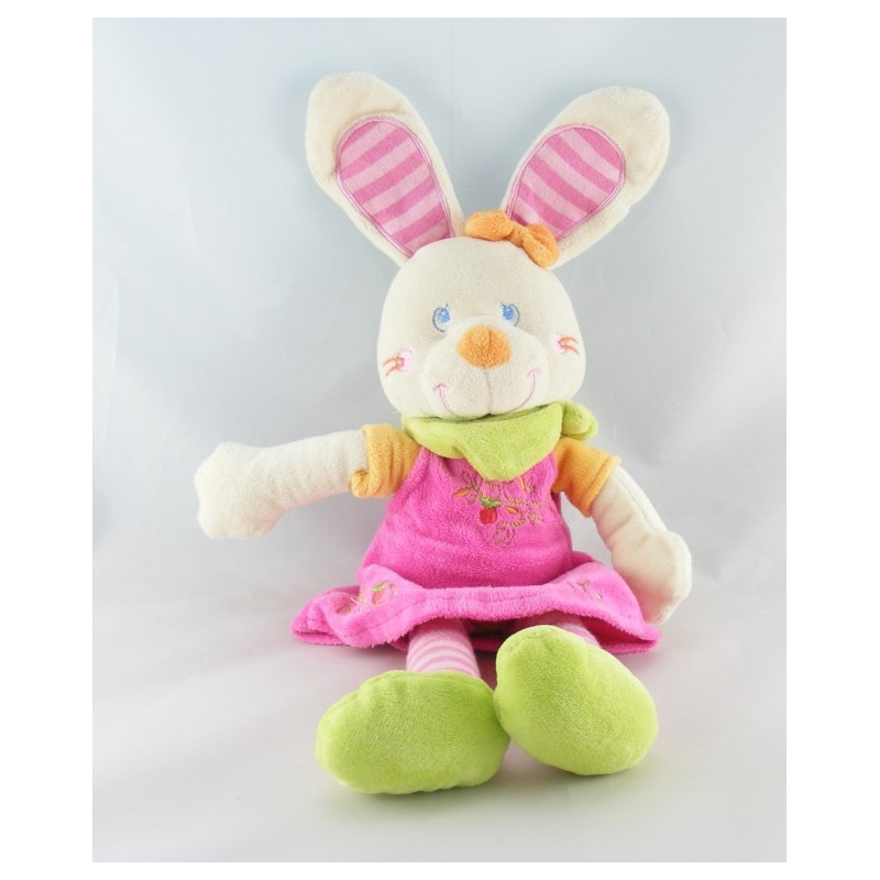 Doudou lapin robe rose poussin MOTS D'ENFANTS 32 cm