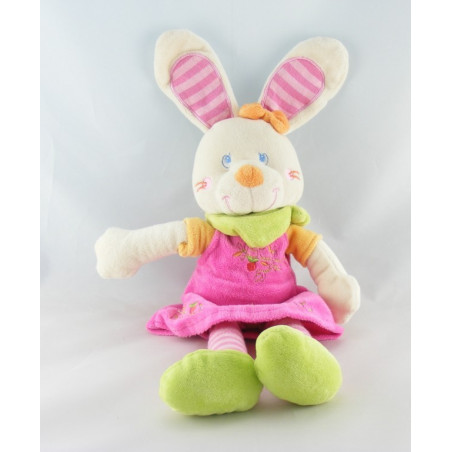 Doudou lapin robe rose poussin MOTS D'ENFANTS 32 cm
