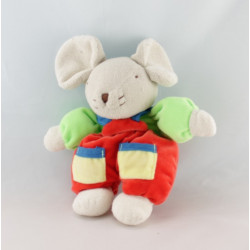 Doudou souris rouge vert jaune AJENA