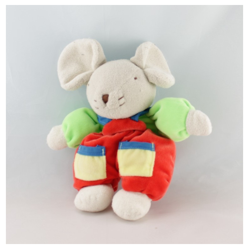 Doudou souris rouge vert jaune AJENA