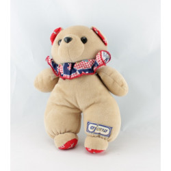 Doudou ours bleu col vichy fleurs AJENA