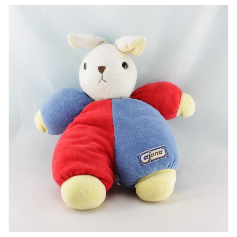 Doudou lapin beige rouge fleurs foulard bleu AJENA