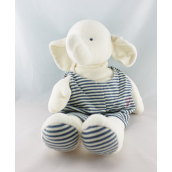 Doudou souris blanche salopette rayé bleu HAPPY HORSE