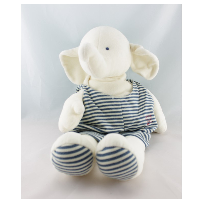 Doudou souris blanche salopette rayé bleu HAPPY HORSE