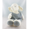 Doudou souris blanche salopette rayé bleu HAPPY HORSE