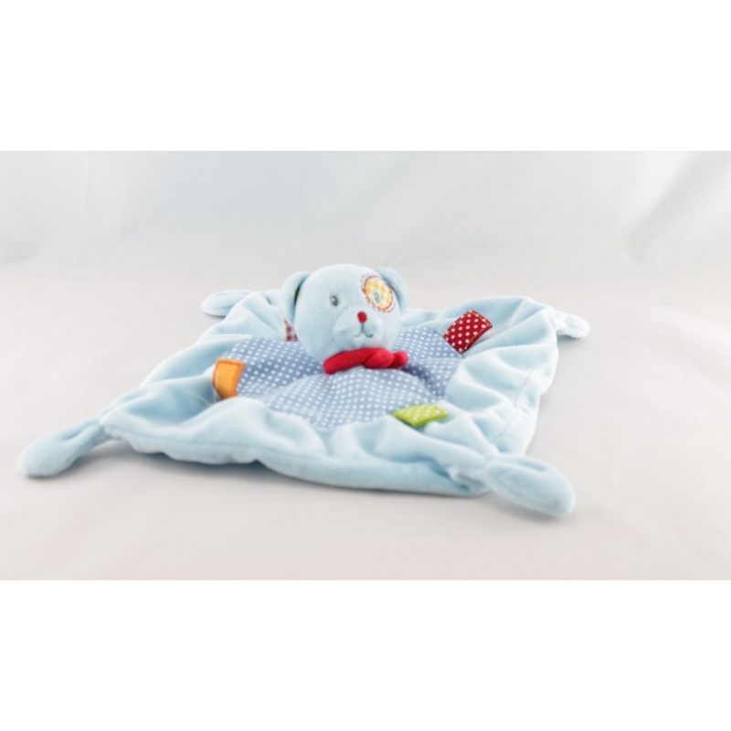 Doudou plat ours bleu vert Nicotoy 