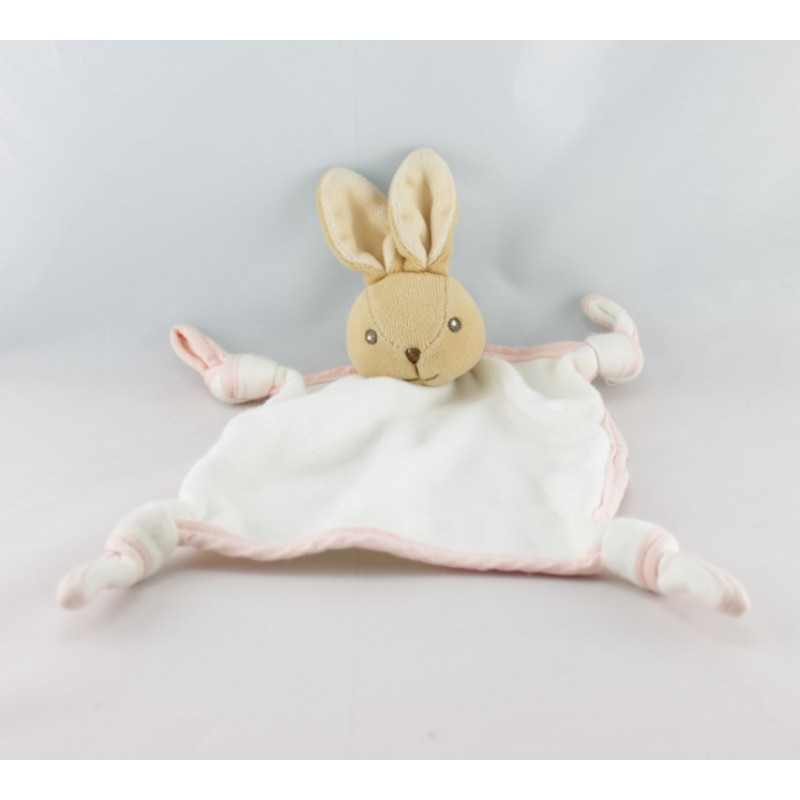 Doudou plat lapin blanc rose KALOO