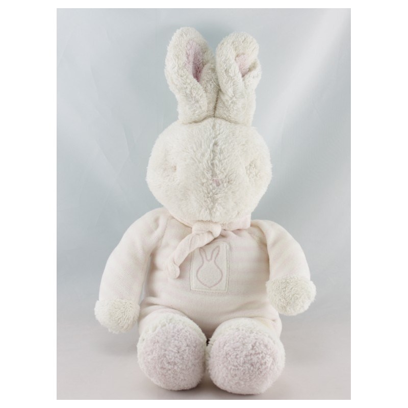 Doudou Lapin rayé rose KLORANE