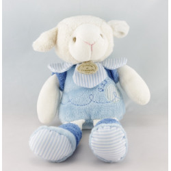 Doudou et compagnie marionnette mouton Gaston bleu avec fleur