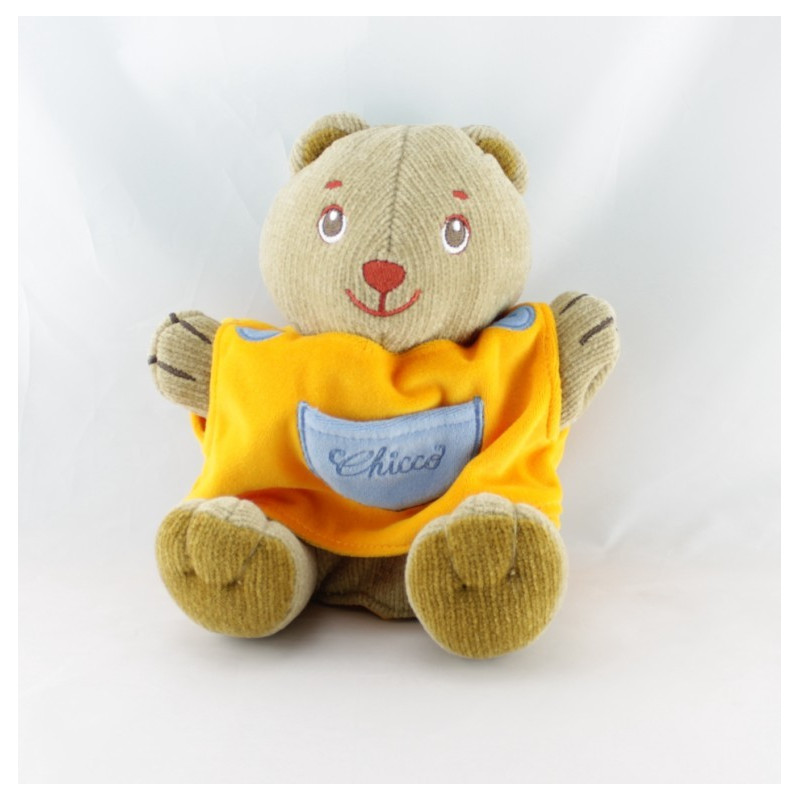 Doudou marionnette ours marron orange CHICCO