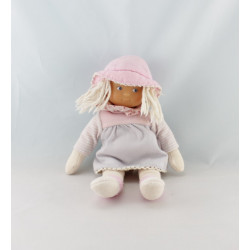 Doudou plat poupée baby Corolle rose mauve pois