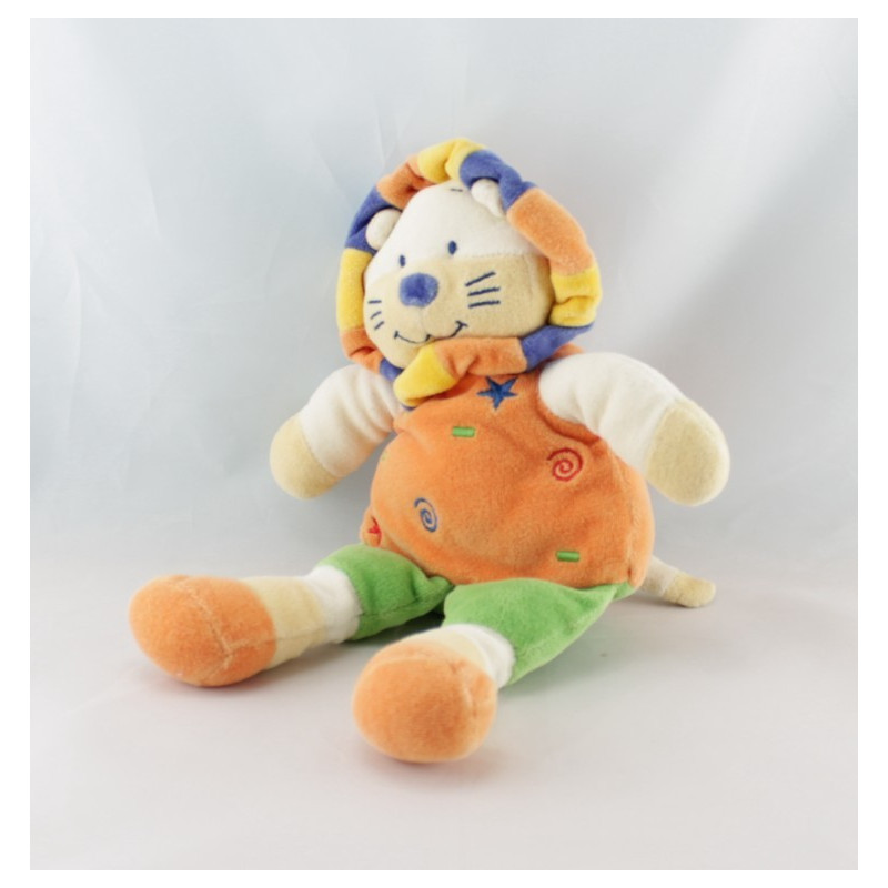Doudou Lion Orange vert jaune bleu NICOTOY