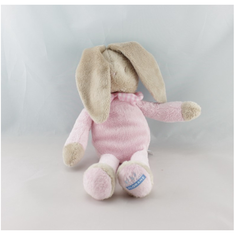 Doudou Lapin beige bleu col vichy KLORANE