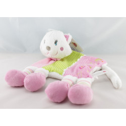 Doudou plat chat blanc bleu VETIR