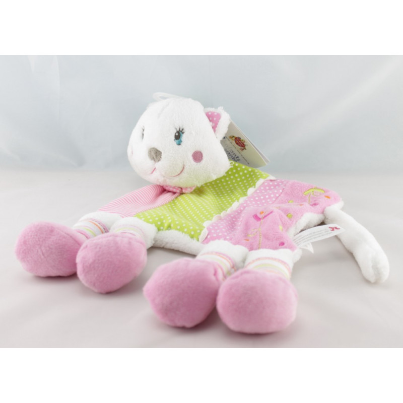 Doudou plat chat blanc bleu VETIR