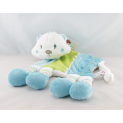 Doudou plat chat blanc rose vert pois fleurs NICOTOY