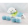 Doudou plat chat blanc rose vert pois fleurs NICOTOY