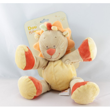 Doudou lion beige orange rouge DOUKIDOU