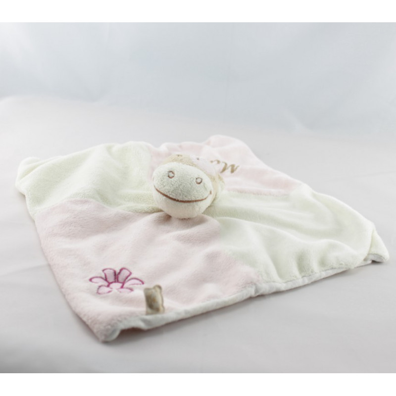 Doudou plat vache blanc rose Lola rosalie fleur NOUKIE'S