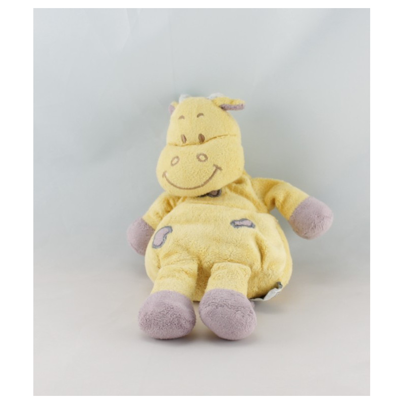 Doudou vache girafe jaune coeur violet INFLUX 22 cm