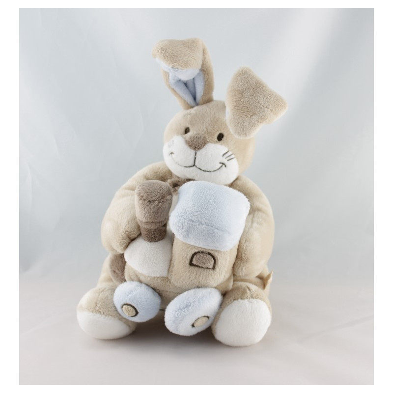 Doudou lapin beige bleu train Oscar NOUKIE'S