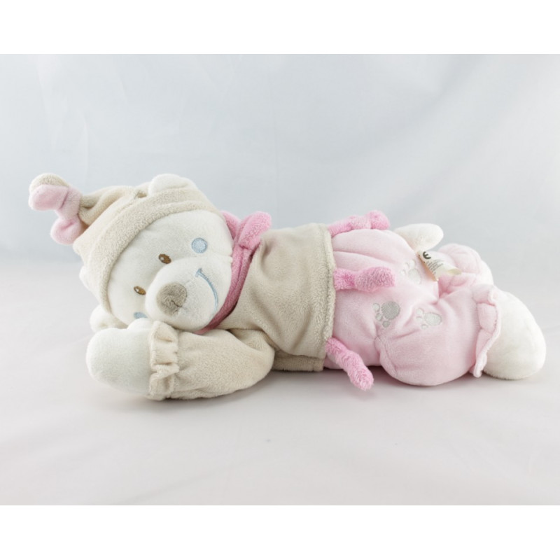 Doudou semi plat ours rose beige NICOTOY 