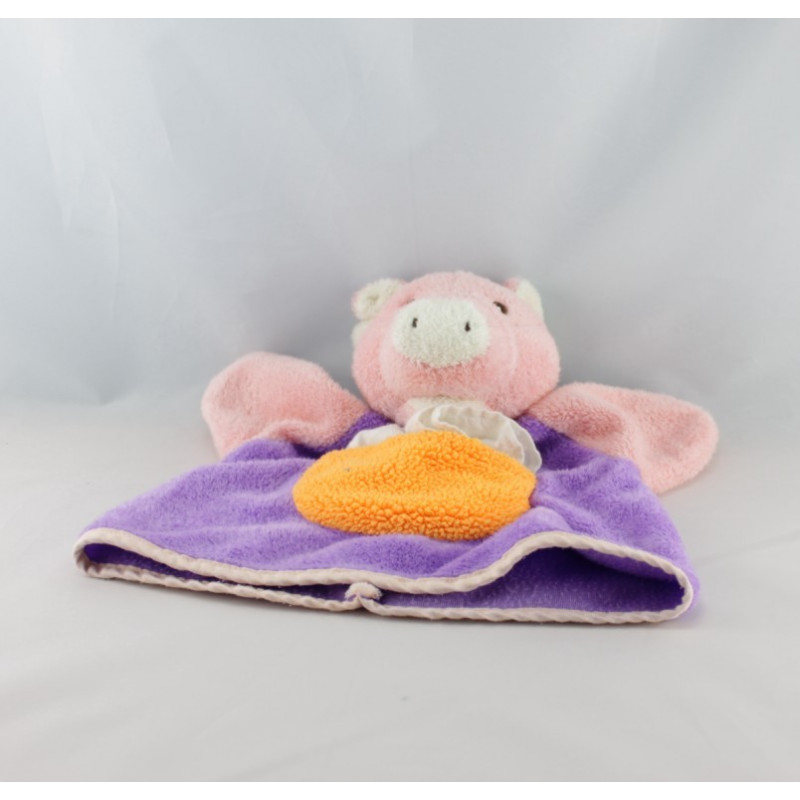 Doudou plat cochon salopette rose jaune  NOUNOURS