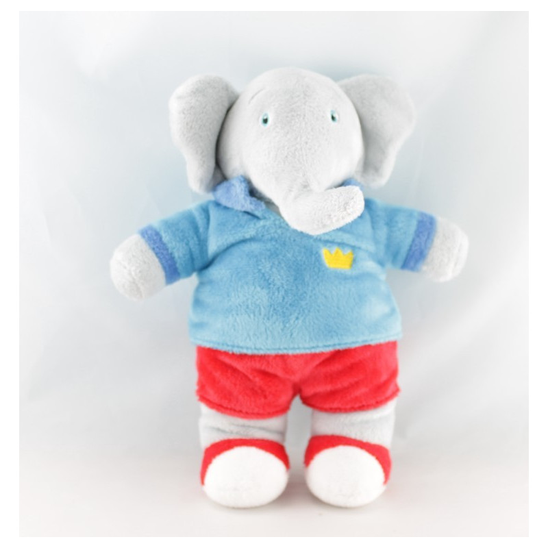 Doudou plat éléphant Babar vert LANSAY