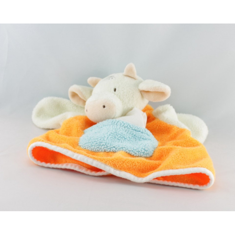 Doudou plat marionnette cochon rose violet orange NOUNOURS