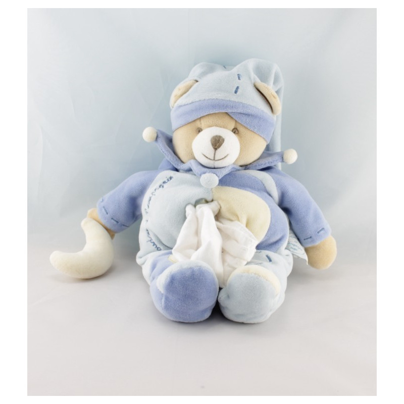 Doudou et compagnie ours Léo bleu mouchoir lune