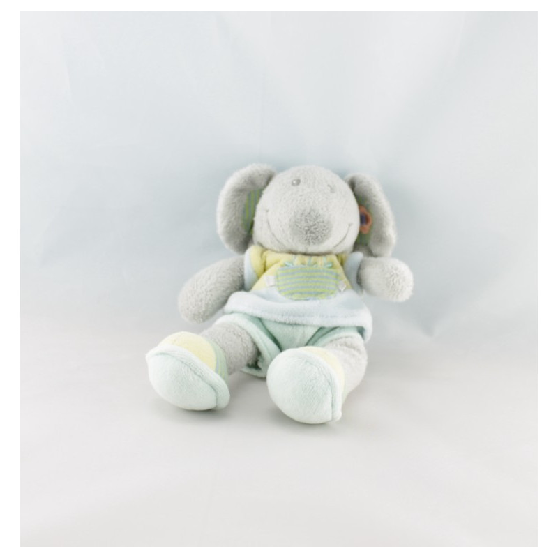 Doudou souris grise short bleu fleurs NICOTOY 