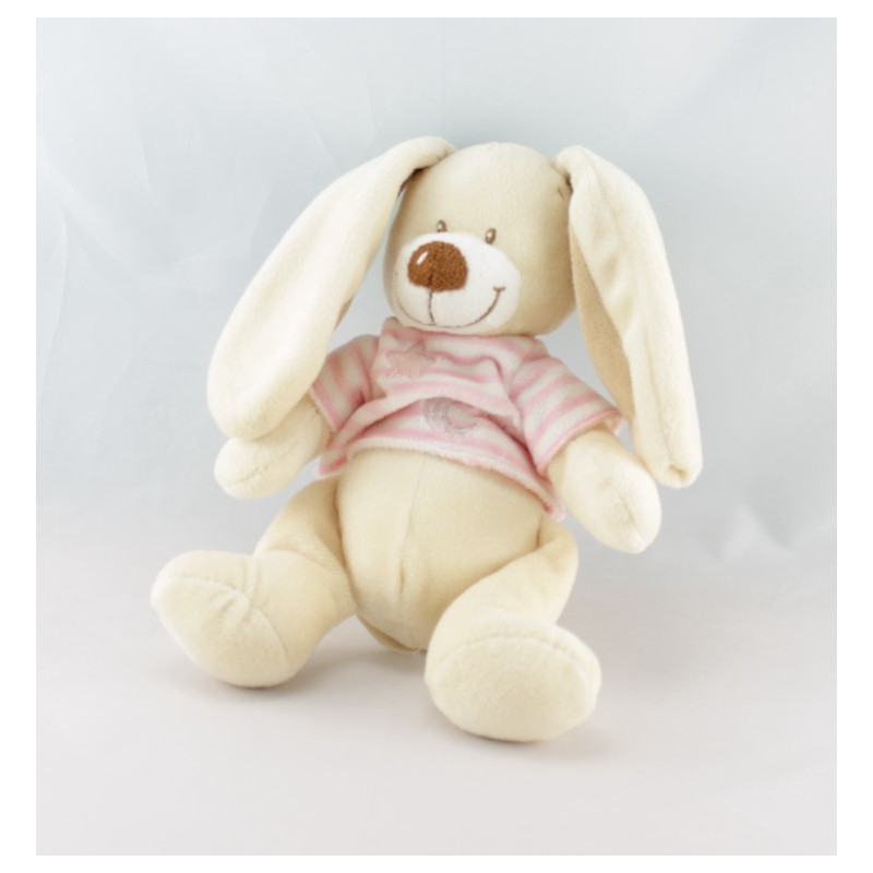 Doudou lapin écru beige bleu rayé étoile lune NICOTOY