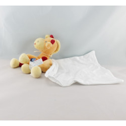 Doudou girafe jaune rouge mouchoir Cajou SUCRE D'ORGE