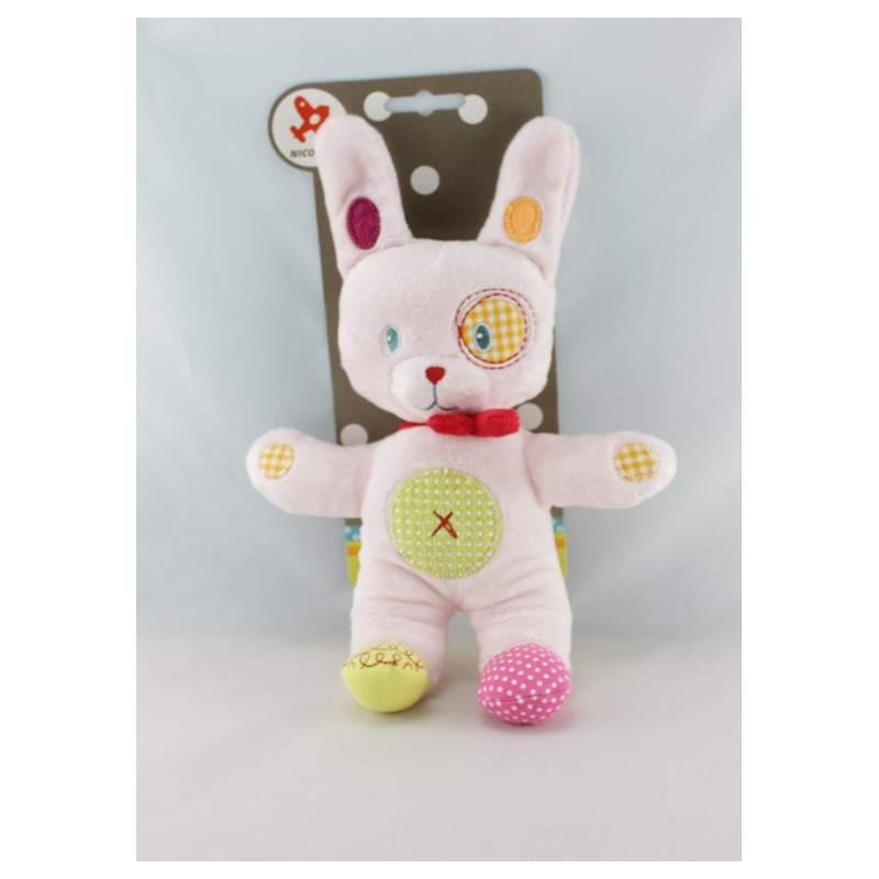 Doudou lapin vert gris rapiécé NICOTOY Neuf