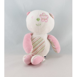 Doudou Chat rose rayé vert fleur SUCRE D'ORGE