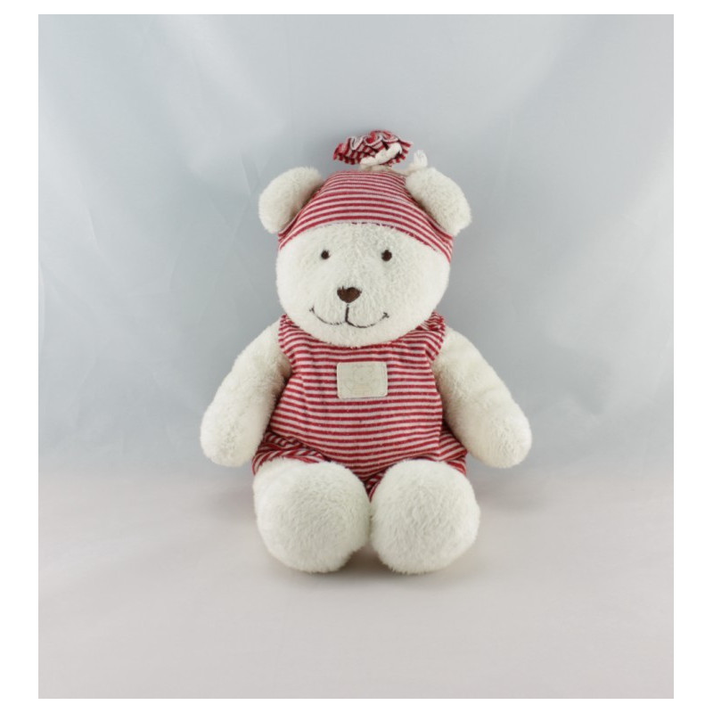Doudou ours blanc combinaison rayé rouge KIABI