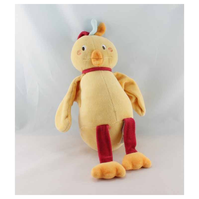 Doudou oiseau poule jaune rouge bleu SUCRE D'ORGE