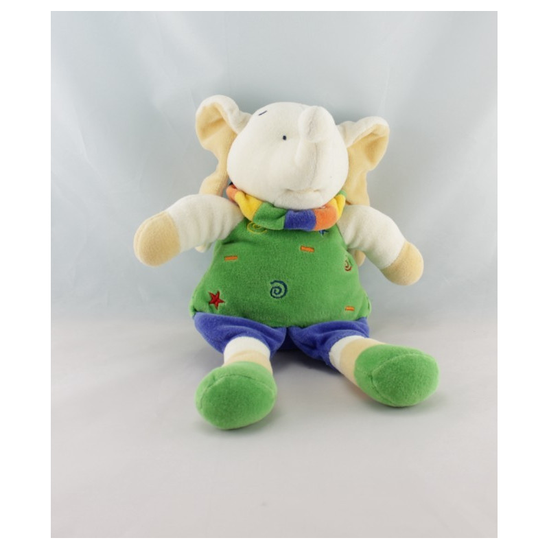 Doudou plat éléphant bleu vert NICOTOY