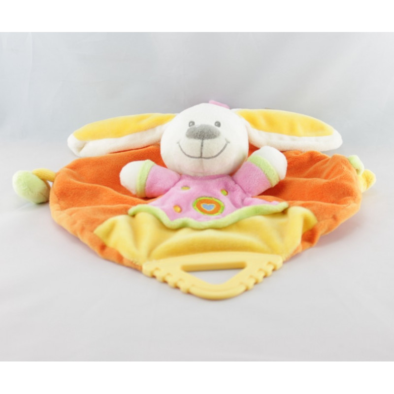 Doudou plat rond lapin rose orange coeur NICOTOY