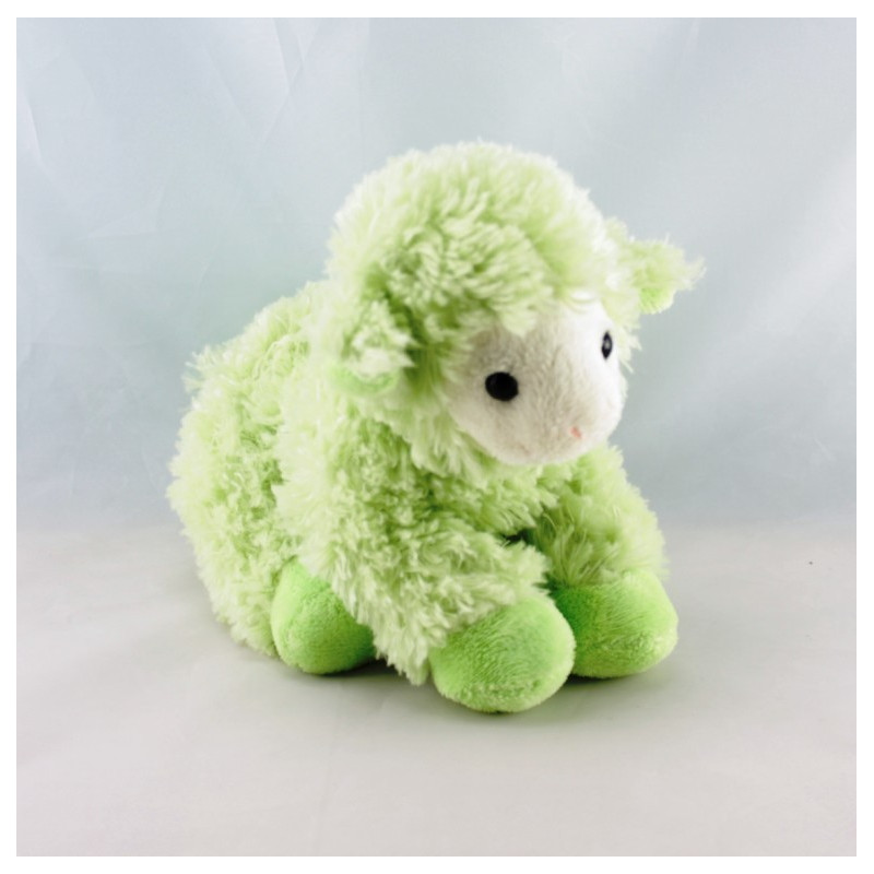 Doudou agneau mouton jaune foulard vert AJENA
