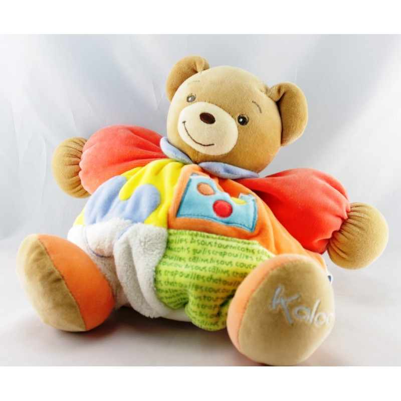 Doudou ours patapouf rouge jaune anniversaire patchwork Kaloo