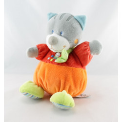 Doudou plat chat rouge orange pois chat brodé MOTS D'ENFANTS