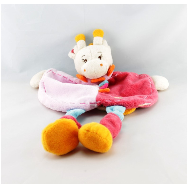 Doudou plat girafe rose rouge bleu orange Maé BABY NAT