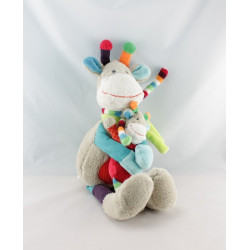 Doudou plat girafe vache gris à pois écharpe rayé NICOTOY