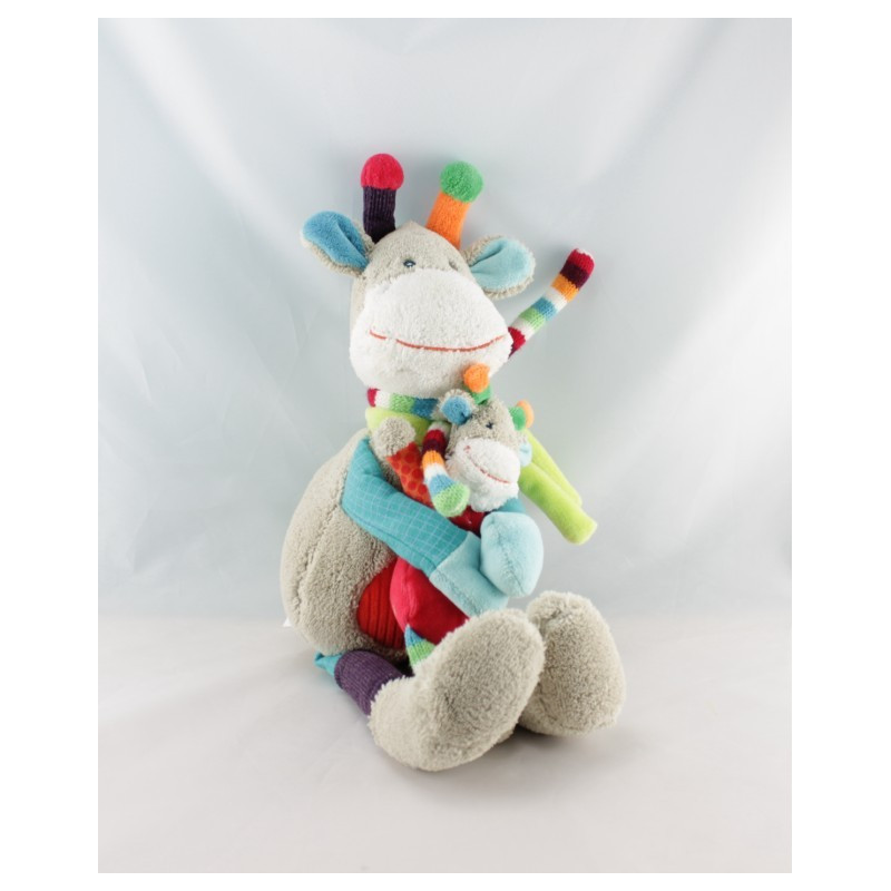 Doudou plat girafe vache gris à pois écharpe rayé NICOTOY